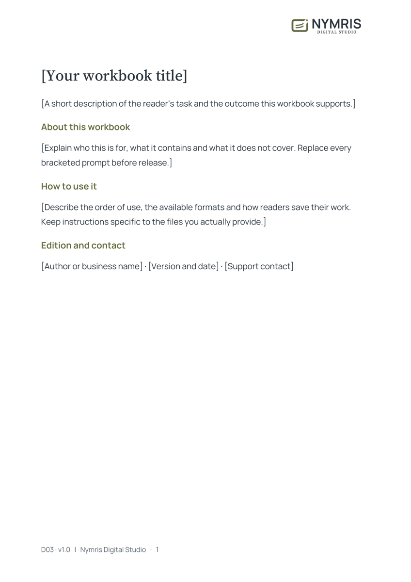 First page preview of Minimal Workbook Template