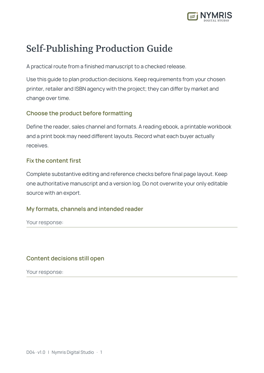 First page preview of Self-Publishing Production Guide