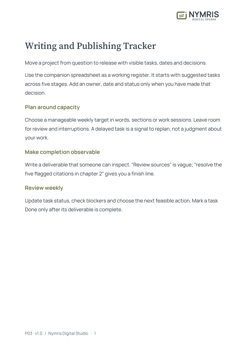 First page preview of Writing and Publishing Tracker