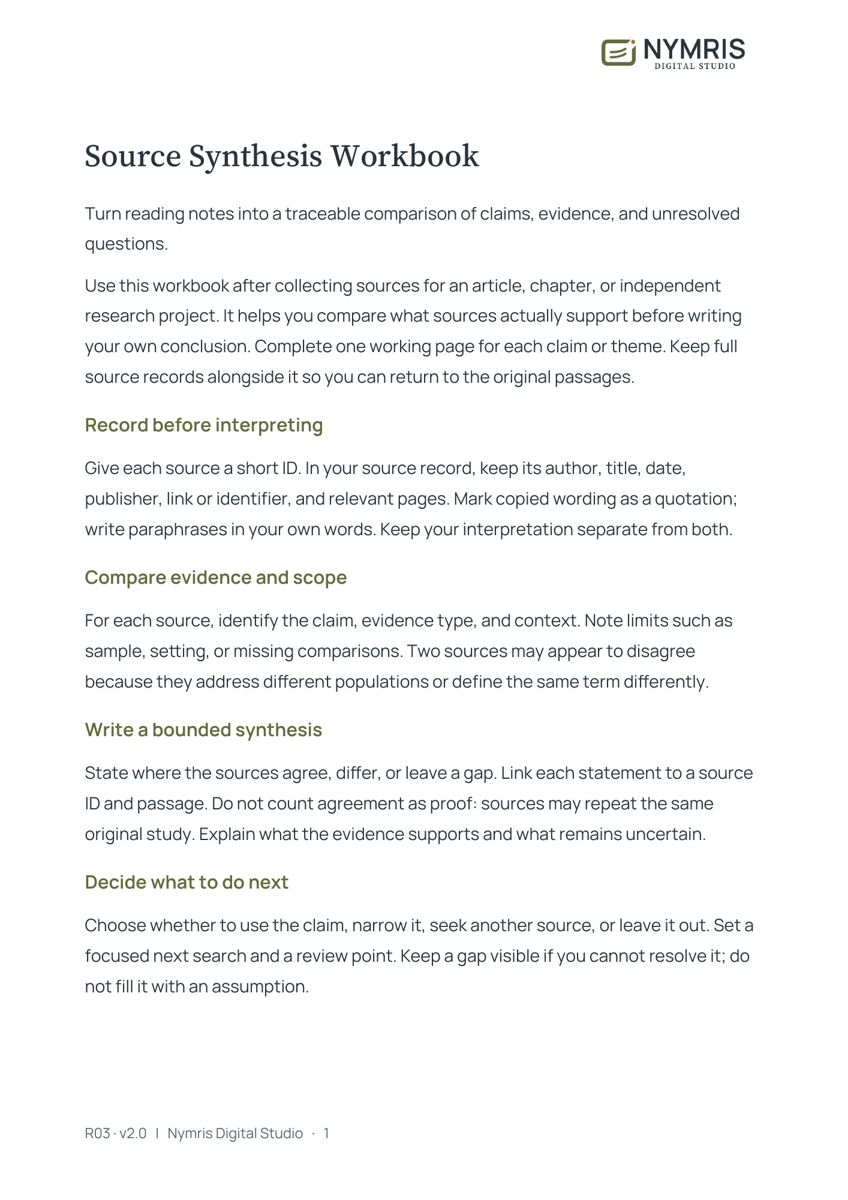 First page preview of Source Synthesis Workbook