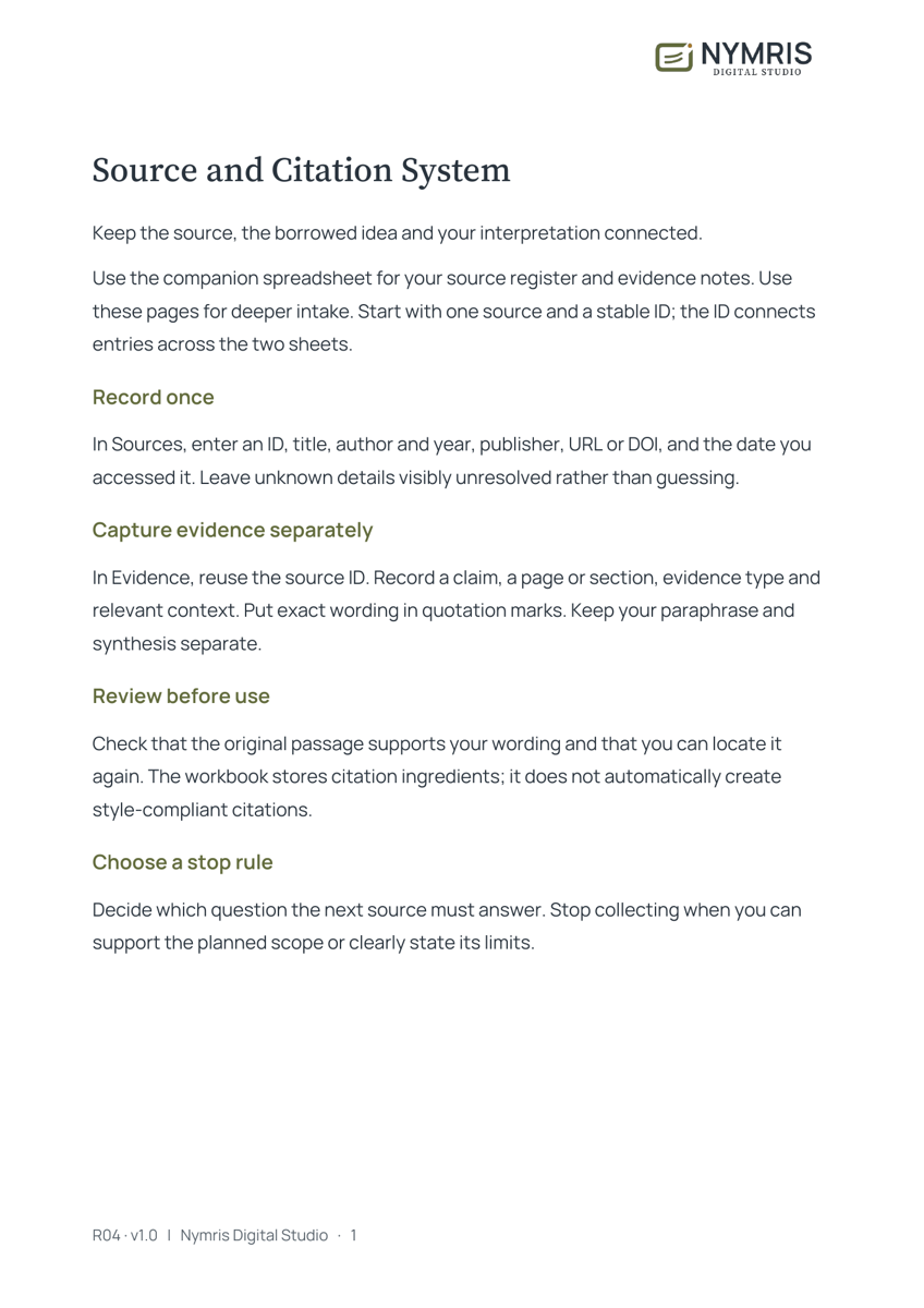 First page preview of Source and Citation System